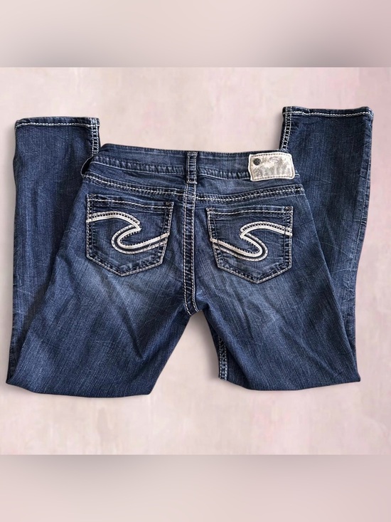 Silver Jeans Denim - Silver Jeans Women's Dark Indigo Straight Leg Jeans with White Stitching